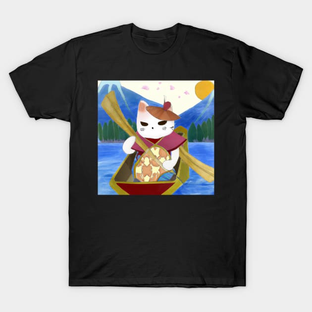 Ukiyo-e cat in canoe T-Shirt by DadOfMo Designs